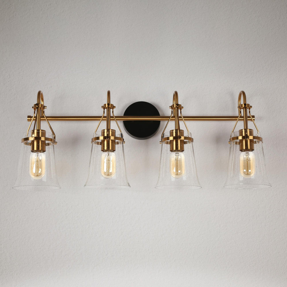 LNC Polished Gold Modern Seeded-Glass Wall Sconce, 4 Lights
