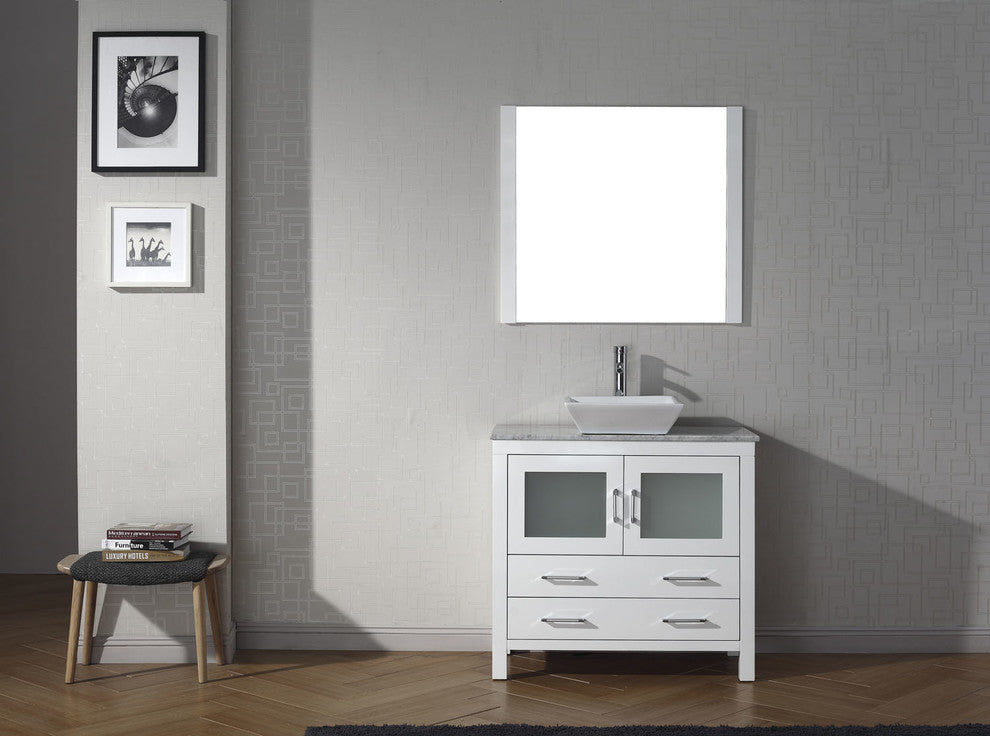 Dior 32" Single Bathroom Vanity, White With Marble Top, Square Sink