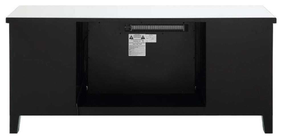 Benzara BM273255 Mirrored TV Stand, Timer Fireplace, Acrylic Diamond, Silver