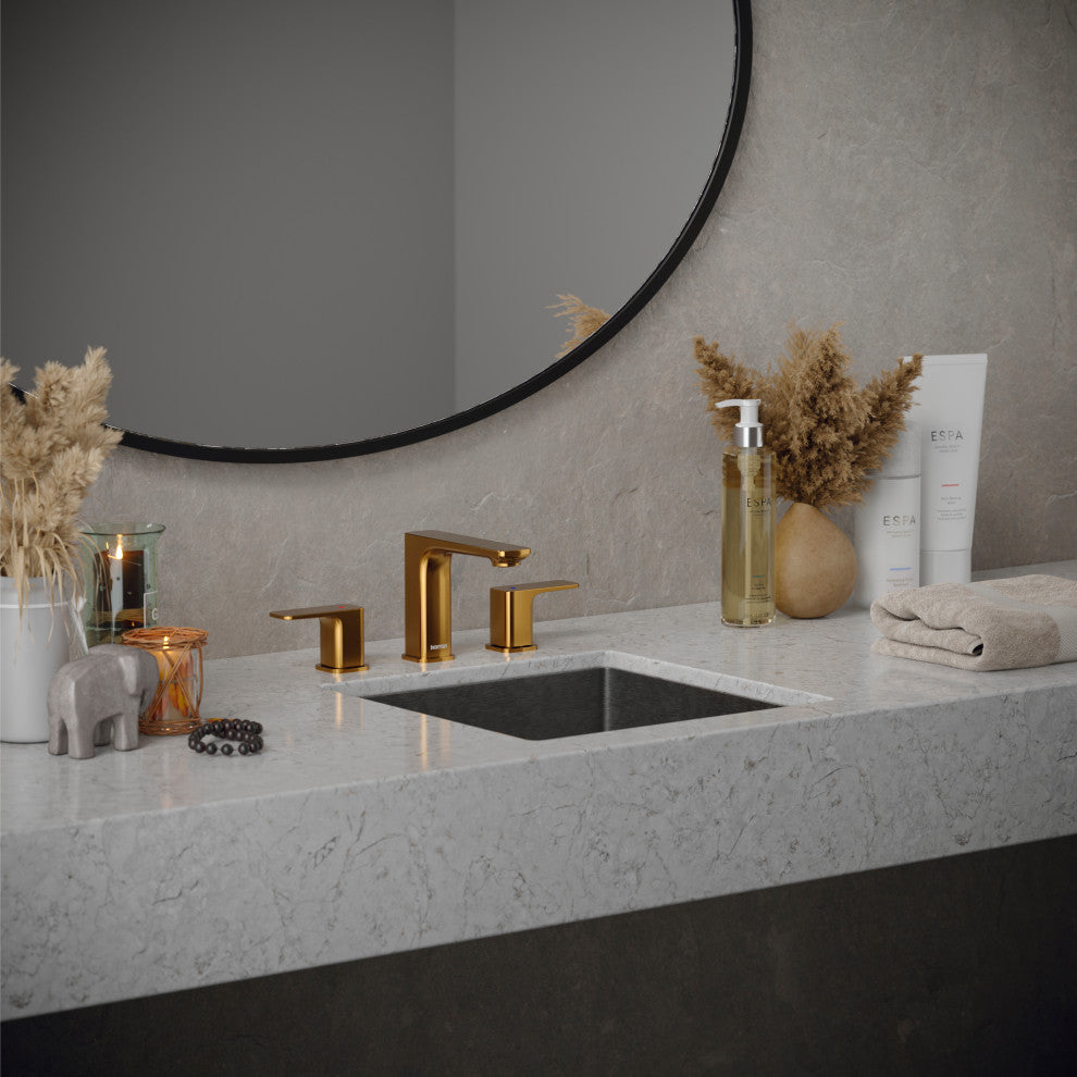 Karran 2-Handle 3-Hole Widespread Faucet With Pop-up Drain, Gold