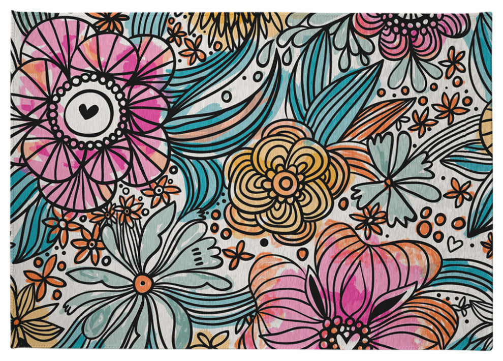 Flower Melange Spring Chenille Rug, Orange, 5'x7'