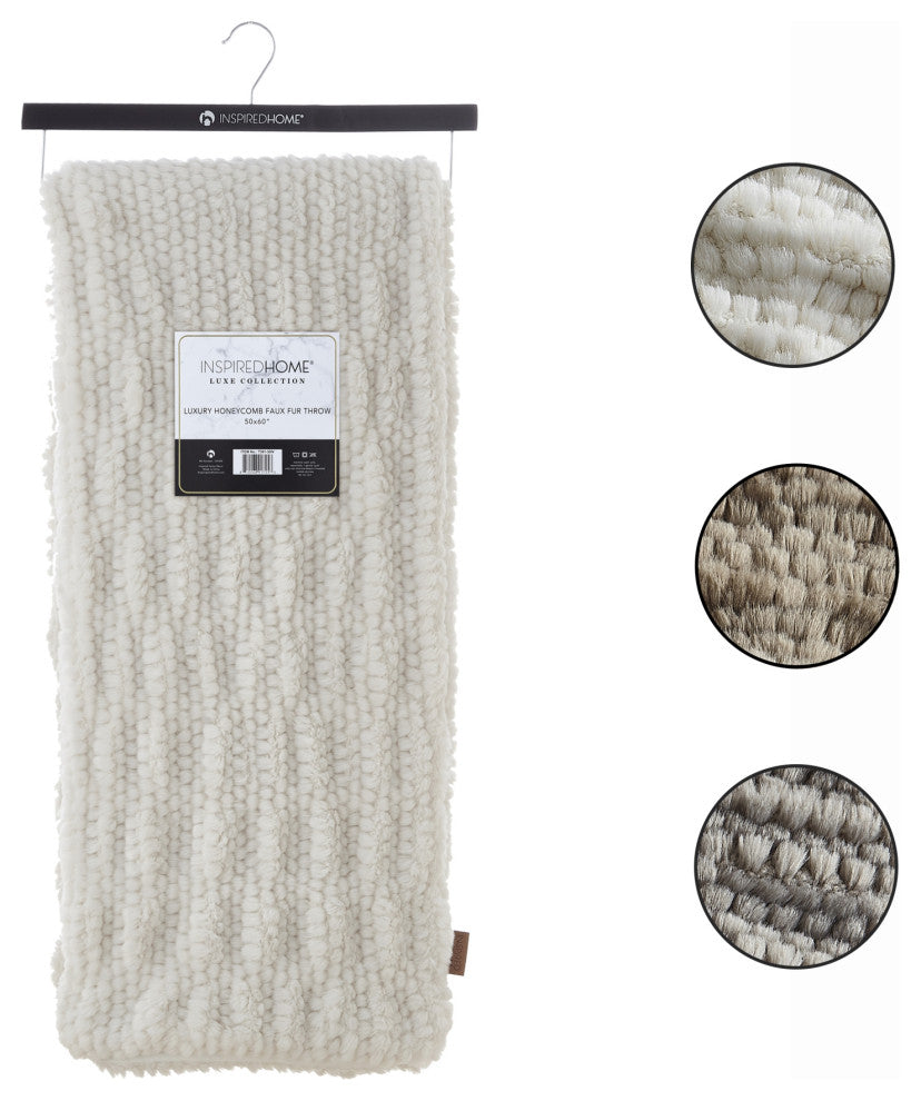Inspired Home Harmonie Throw Extra Soft, Silk Touch, Acrylic 50"x60", Ivory