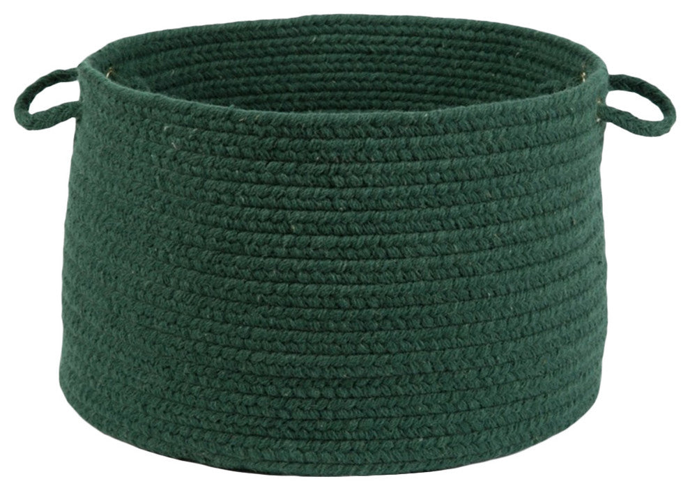 Rhody Rug Wool Solid Basket, Hunter Green, 18"X12"