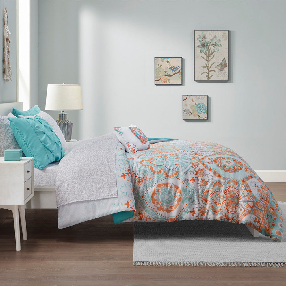 Intelligent Design Vinnie Boho Comforter Set With Bed Sheets, Aqua