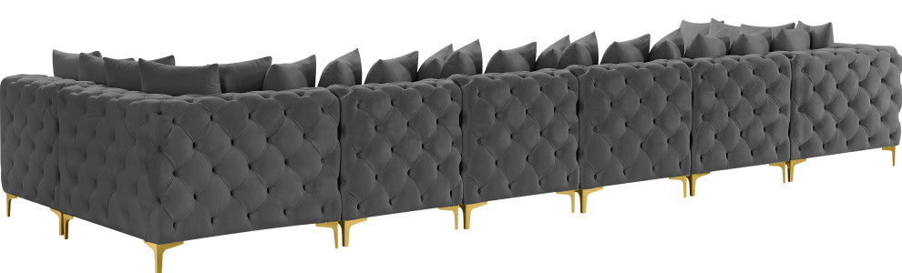 Tremblay Velvet Upholstered 8-Piece Modular U-Shaped Sectional, Grey