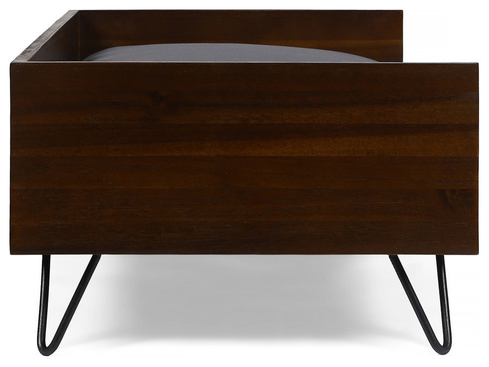 Bonneville Mid-Century Modern Pet Bed With Acacia Wood Frame, Dark Oak