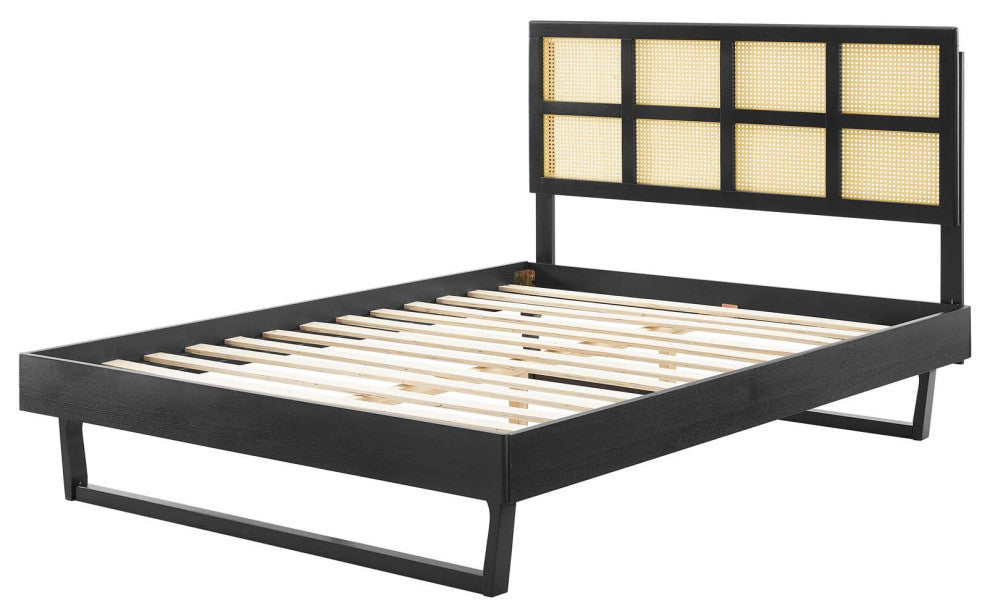 Platform Bed Frame, King Size, Wood, Black, Modern Mid-Century, Bedroom Master