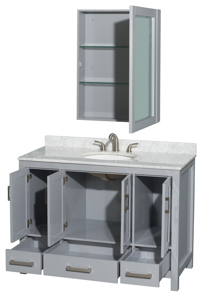 Wyndham WCS141448SGYCMUNOMED 48" Vanity in Gray + Carrera Marble and Round Sink