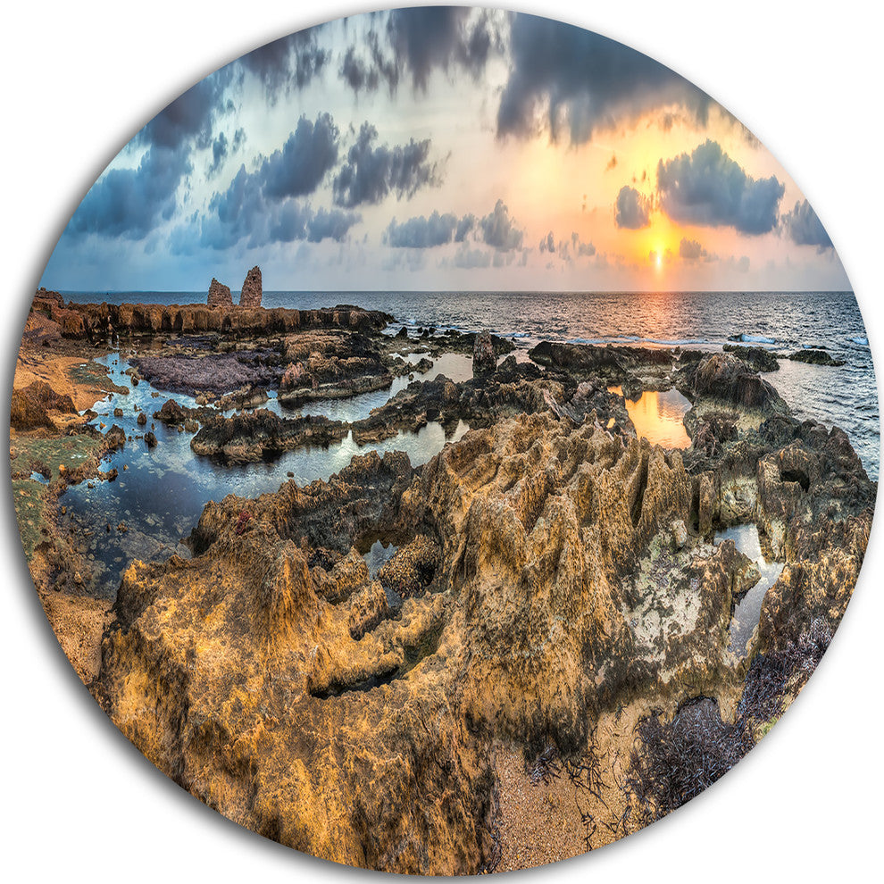 Rocky African Seashore Panorama, Beach Large Disc Metal Wall Art, 11"