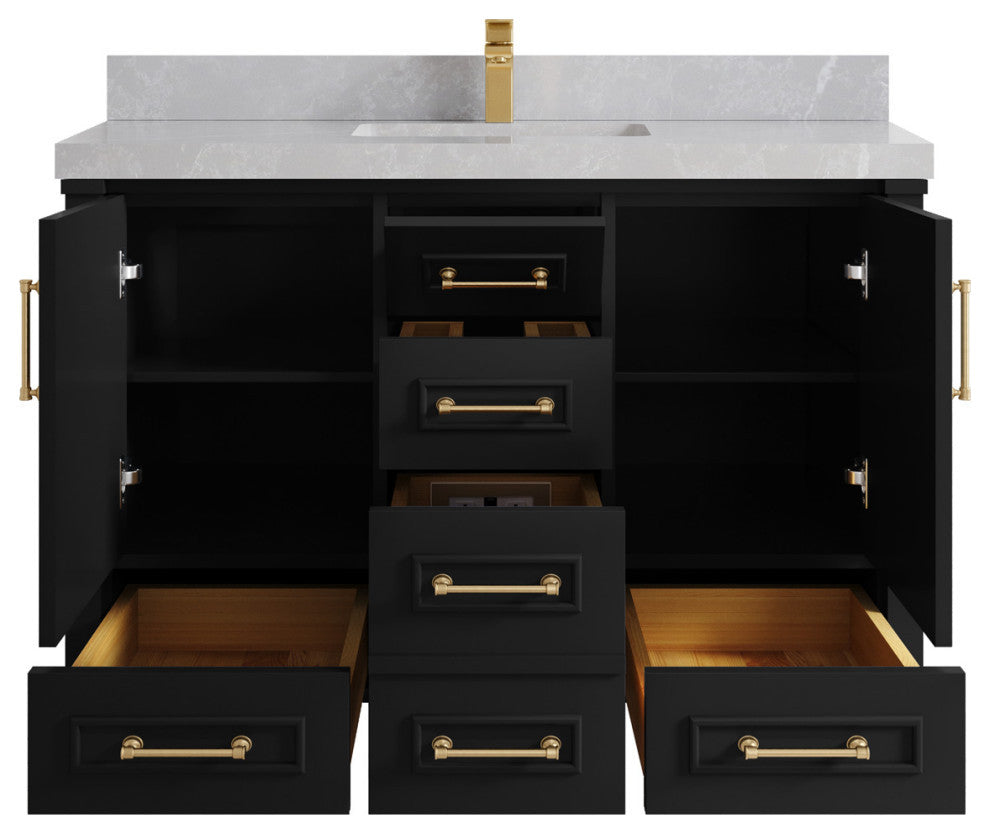 Aberdeen 48 Single Sink Bath Vanity in Black 2" Pearl Gray