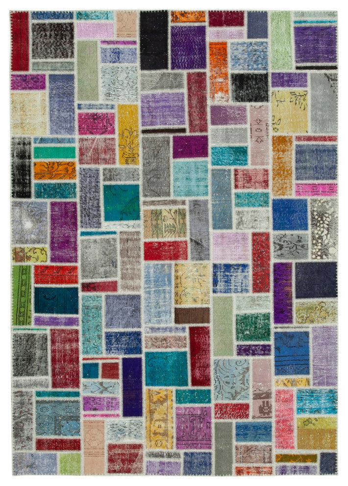 Rug N Carpet - Handmade Turkish 6' 10" x 9' 9" Wool Patchwork Area Rug