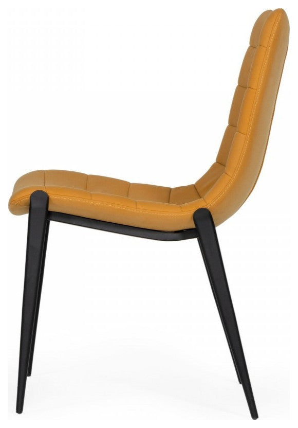 Set of Two Tan Faux Leather Industrial Dining Chairs