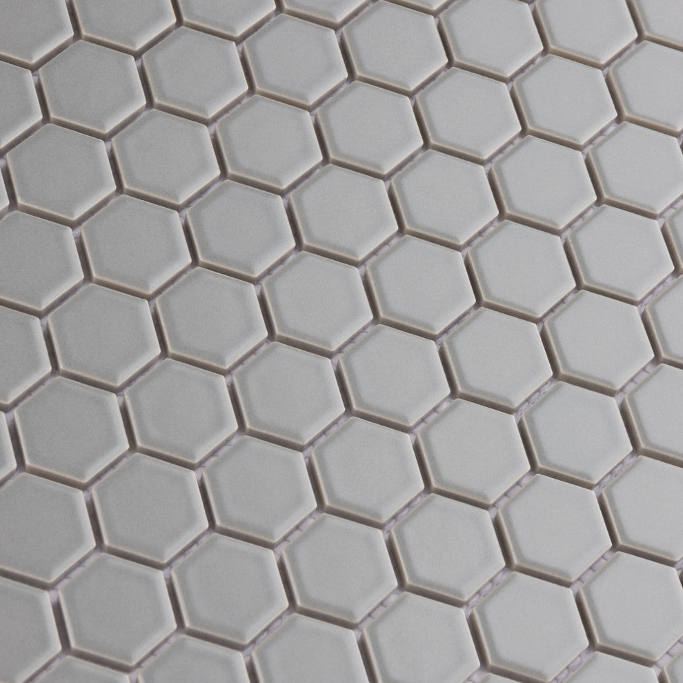 Metro Hex Matte Porcelain Mosaic Floor and Wall Tile, Matte Light Grey