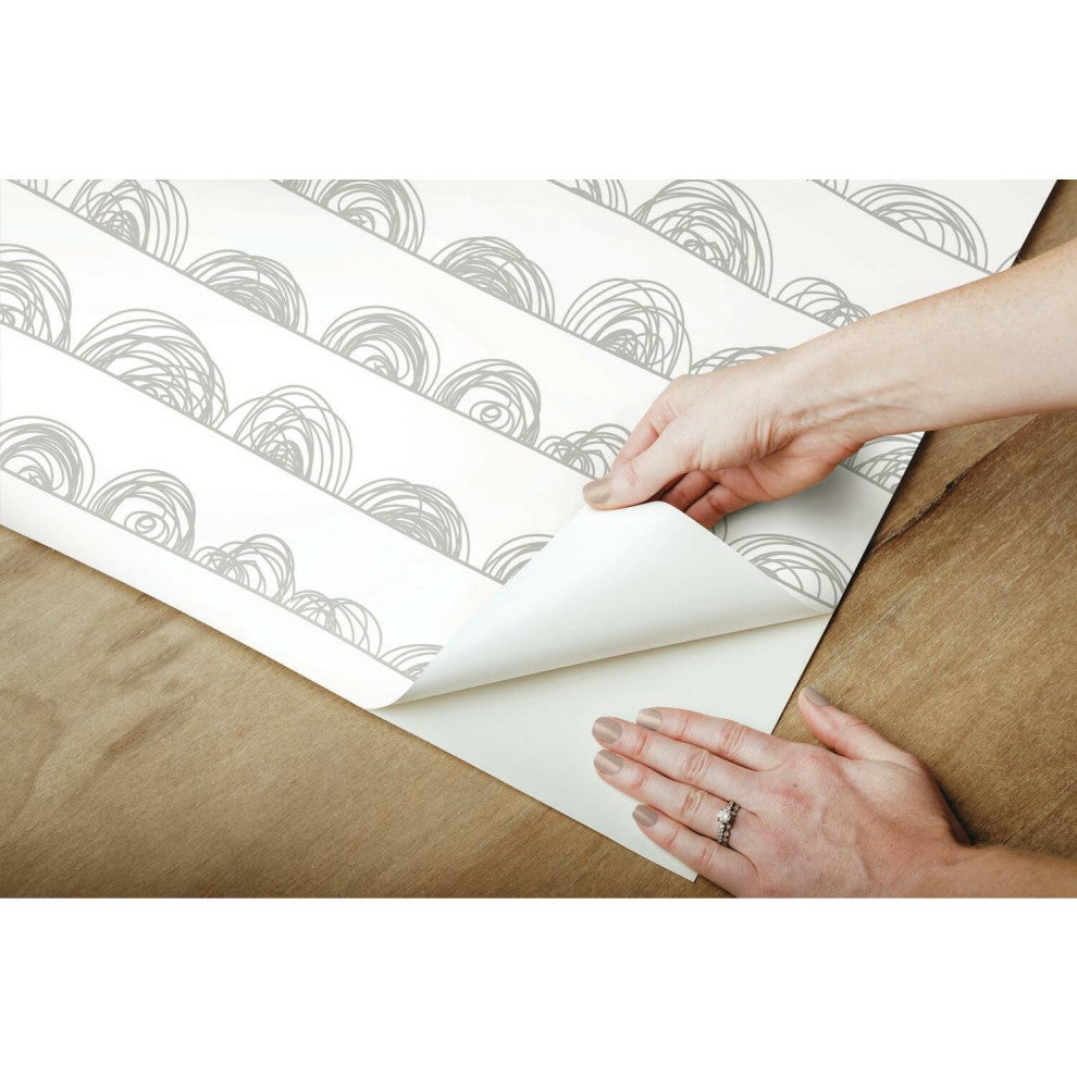 White & Gray Doodle Scallop Peel & Stick Wallpaper