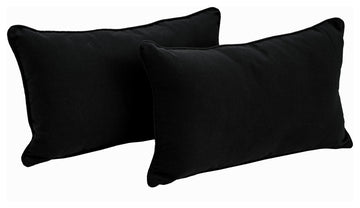 20"X12" Double-Corded Solid Twill Back Support Pillows, Set of 2, Black