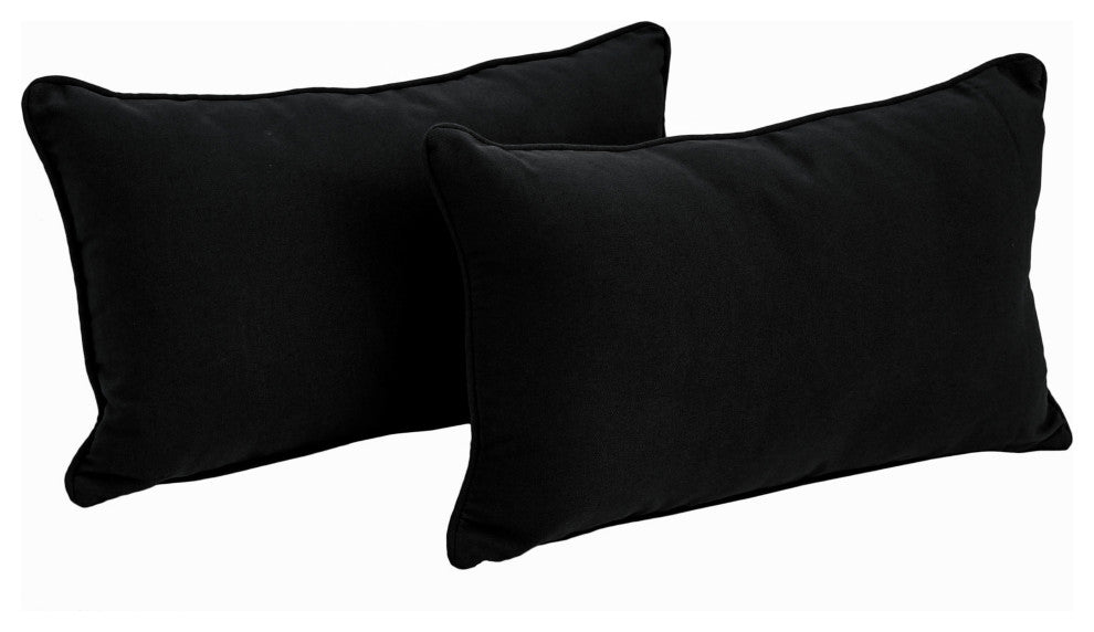20"X12" Double-Corded Solid Twill Back Support Pillows, Set of 2, Black