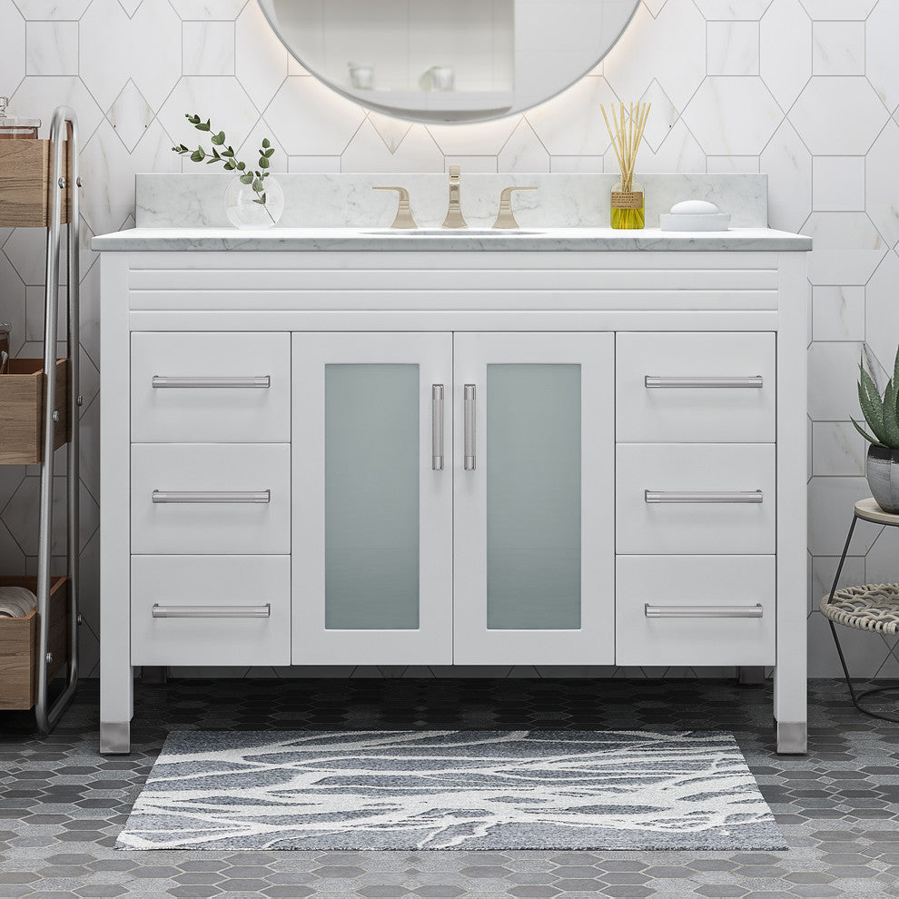 Taylor Contemporary 48" Wood Bathroom Vanity, Counter Top Not Included, White