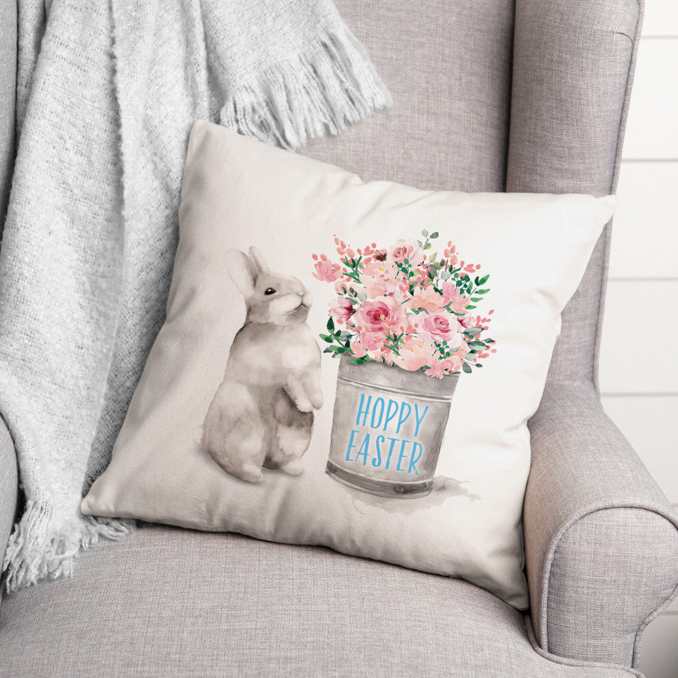 Hoppy Easter Bunny Bucket 18x18 Spun Poly Pillow