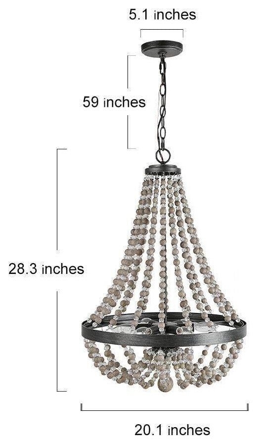 LNC 6-light Farmhouse Black Brushed Wood Beaded Bohemian Chandelier