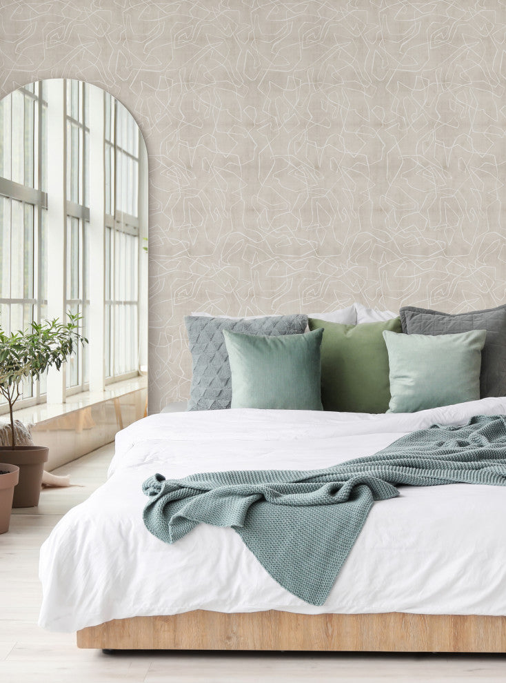 Entangled Lines Textured Look Background Peel and Stick Vinyl Wallpaper, Beige, 24"x108"