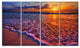 Colorful Sunset and Wavy Waters, Seashore Canvas Art Print, 48"x28", 4 Panels