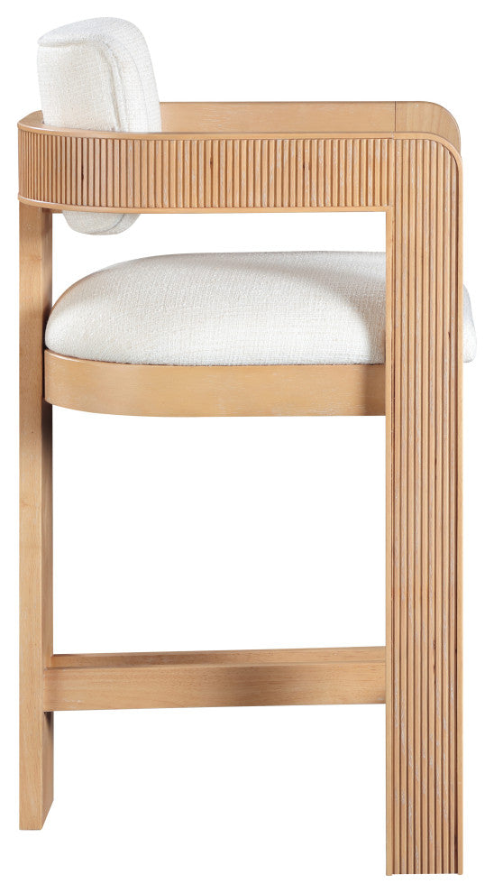 Sacha Upholstered Bar and Counter Stool, Cream, Linen Textured Fabric, Natural