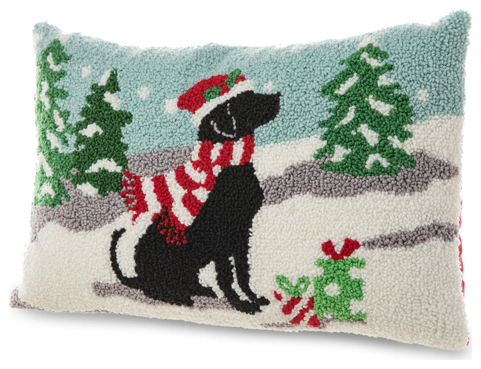 18"L Hooked Christmas Pillow Throw Xmas Pillows, Dog