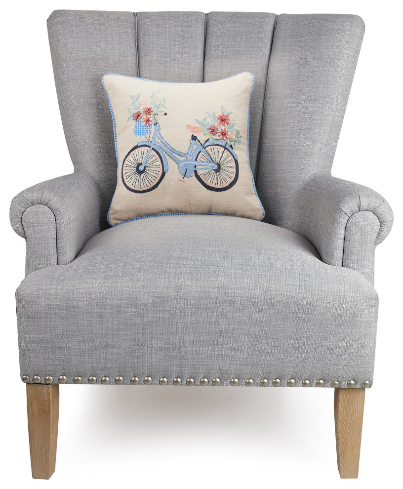 Gingham Bike Embroidered Pillow