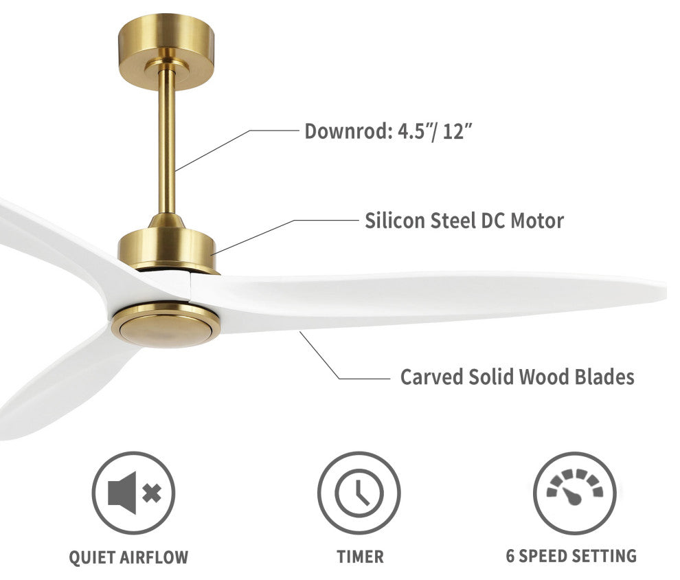 60" 3-Blade Reversible DC Motor Ceiling Fan With Remote, Gold