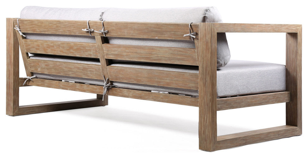 Paradise Outdoor Light Eucalyptus Wood Sofa with Grey Cushions