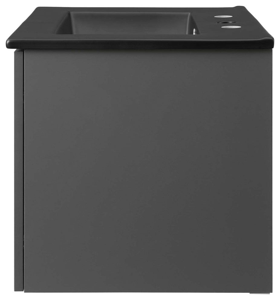 Sink Vanity Cabinet, Wall Mounted, Melamine, Gray Black, Modern, Bathroom
