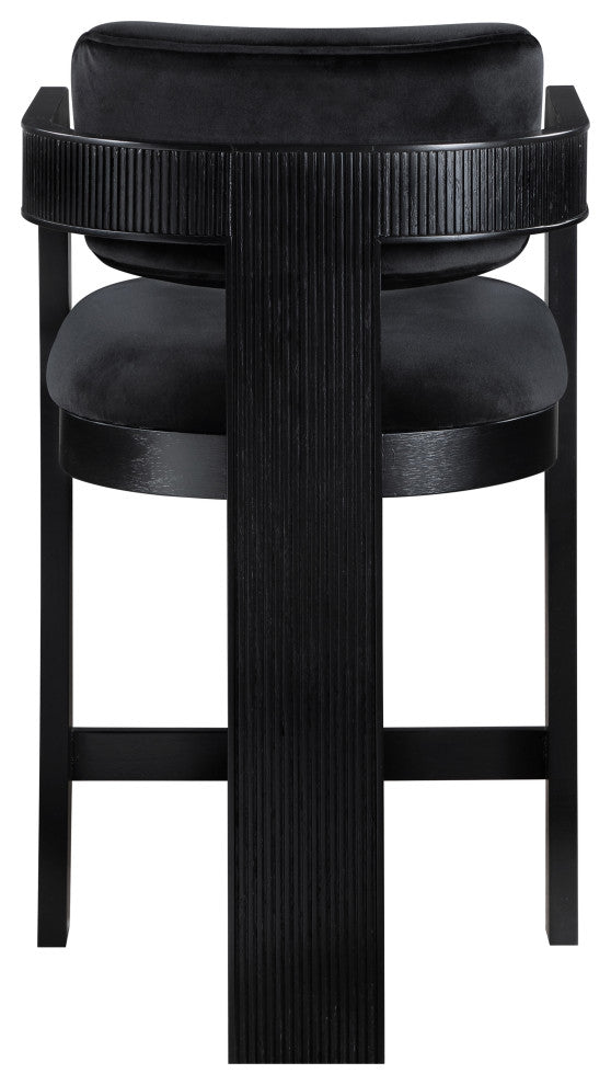 Sacha Upholstered Bar and Counter Stool, Black, Velvet, Black