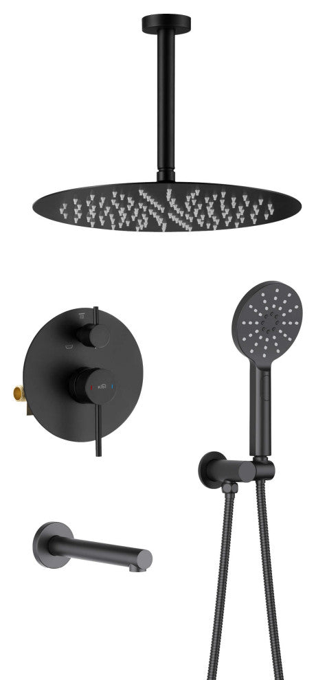 Ceiling Mounted 3-Function Shower System, Rough, Valve, Matte Black