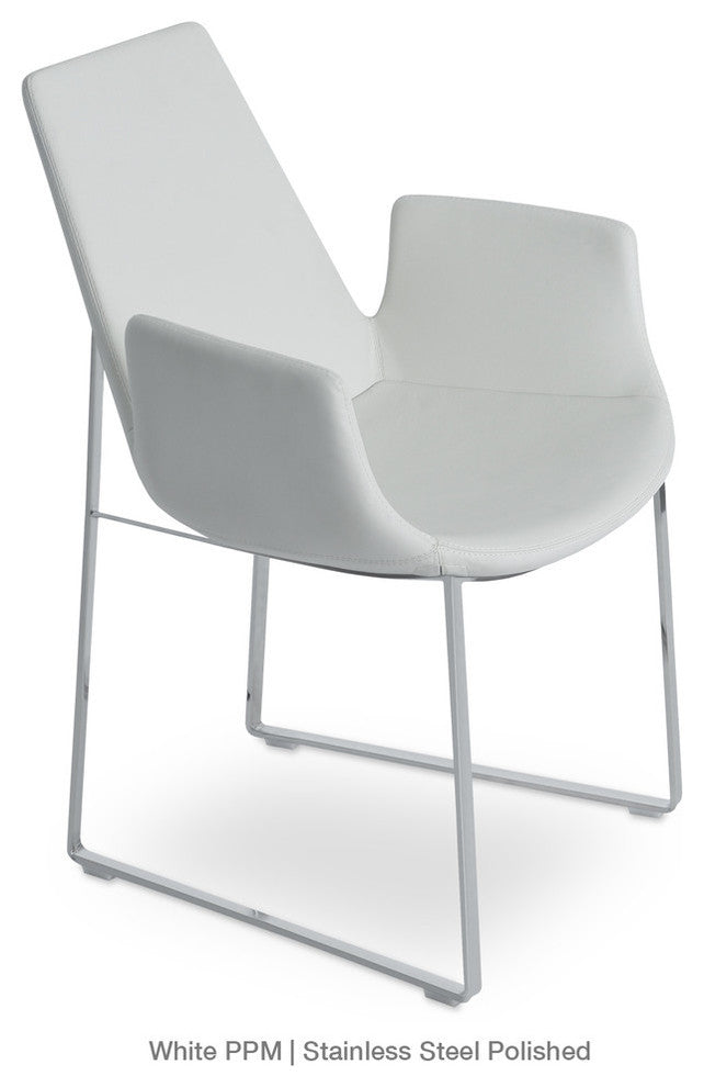 Eiffel Arm Sled Dining Chair, Stainless Steel Base, Deep Maroon Casmira Wool