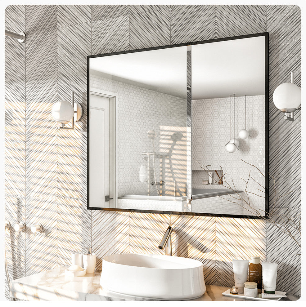 Eviva Black 36" x 30" Rectangular Black Metal Framed Mirror