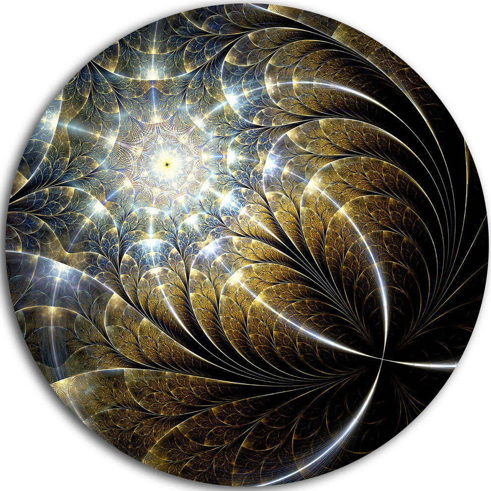 Symmetrical Dark Golden Fractal Flower, Abstract Disc Artwork, 36"