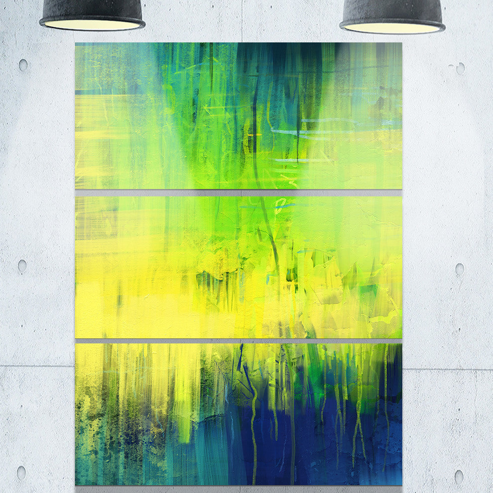 "Green Blue Fusion" Glossy Metal Wall Art, 3 Panels, 28"x36"