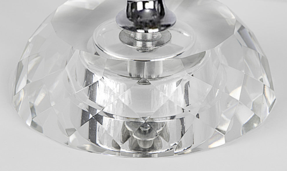 25.75" Clear Crystal Table Lamps,  Polished Nickel/Off White Shades, Set of 2