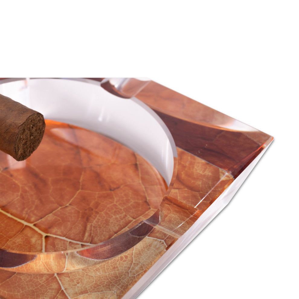 Tobacco Leaf Design Crystal Ashtray, 4 Cigar Rests