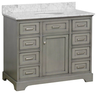 Aria 42" Bathroom Vanity, Weathered Gray, Carrara Marble