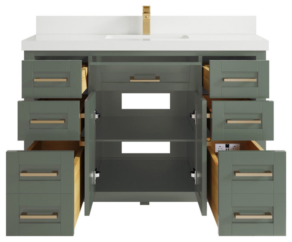 Cambridge 48" Single Sink Bath Vanity in Evergreen 2" White Quartz
