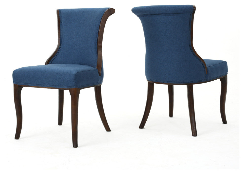 GDF Studio Lexia Plush Classic Fabric Dining Chair, Dark Navy