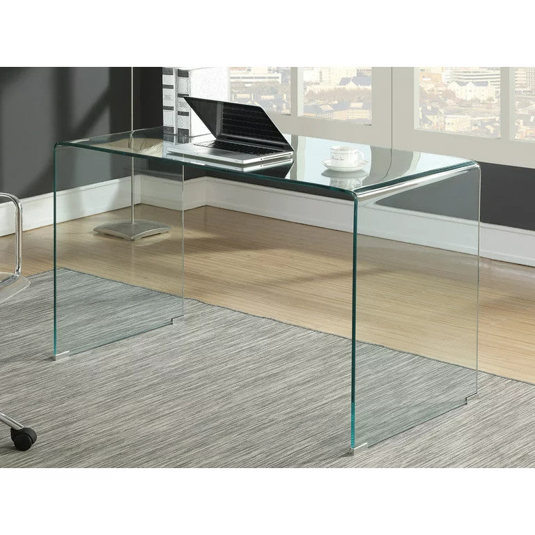 Modern Desk, Clear Tempered Glass Construction & Chrome Metal Feet Protectors
