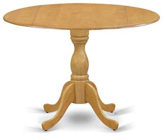 5 Pc Kitchen Set, Oak Round Table, 4 Light Beige Upholstered Chairs, Oak Finish