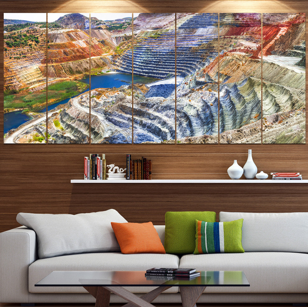 Impressive Mines and Canyon, Landscape Canvas Art Print, 83"x32", 7 Panels