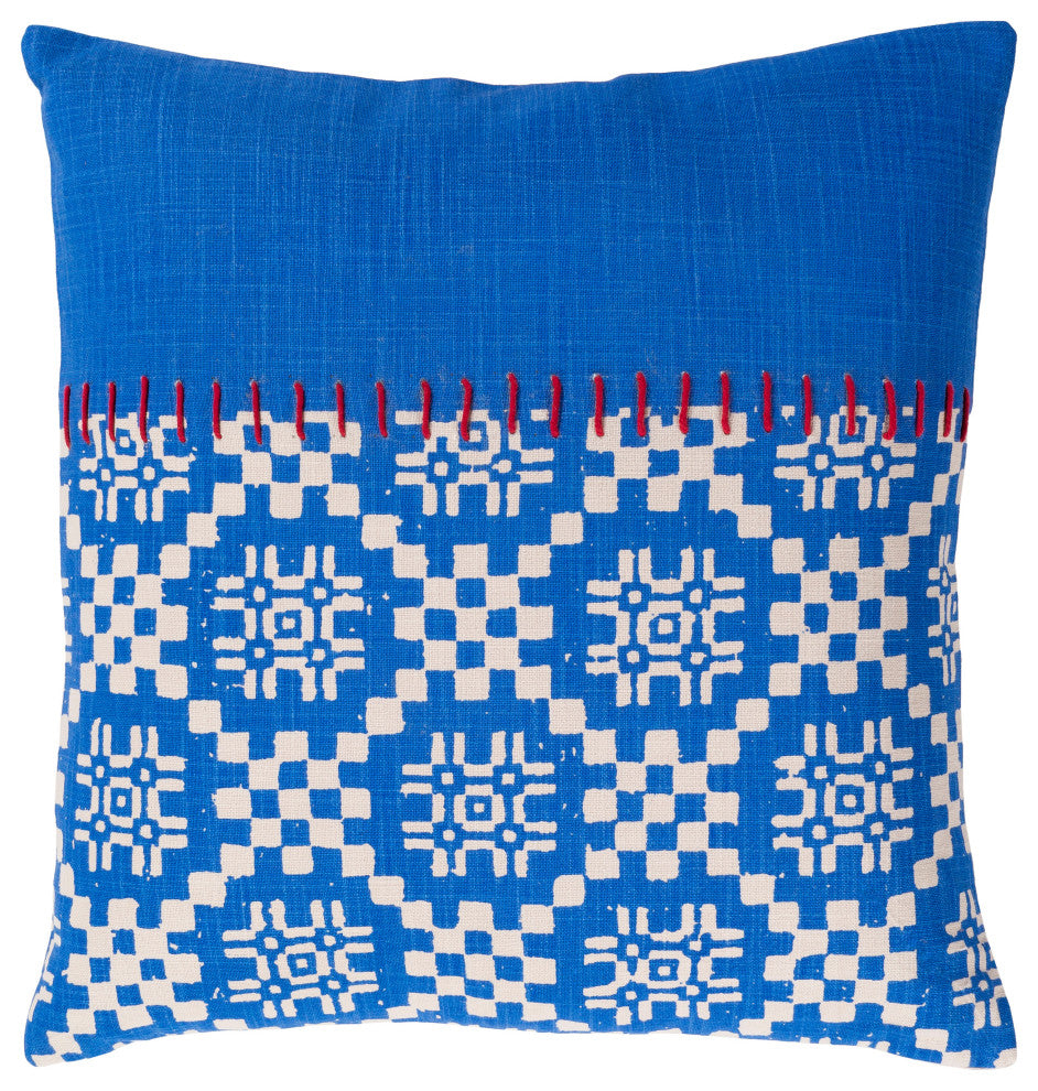 Surya Delray DEA-004 20"x20" Pillow Kit, Cream/Bright Blue/Cherry