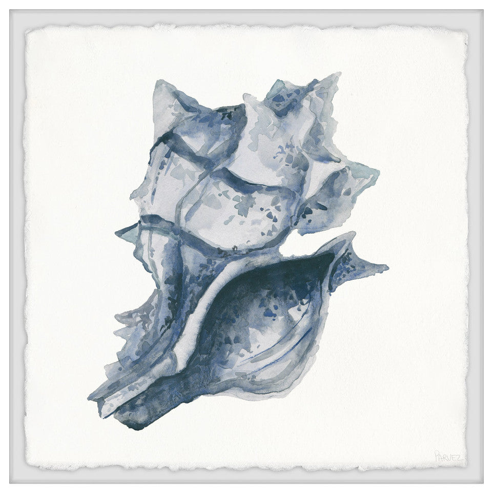 "Indigo Shell" Framed Painting Print, 24"x24"