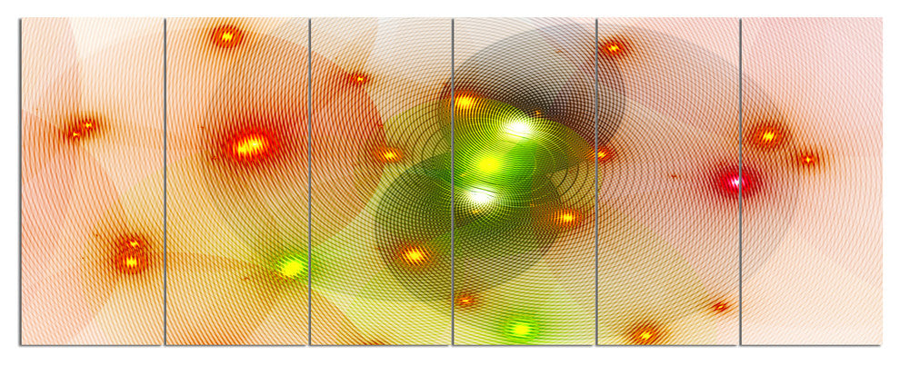 Orange Fractal Lights in Fog, Abstract Wall Art Canvas, 70"x28", 6 Panels