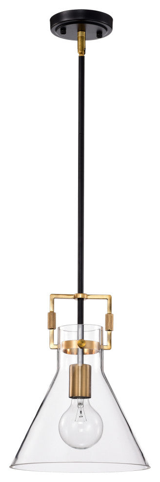 1-Light 10" Cone Glass Pendant, Black/Antique Gold
