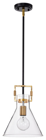 1-Light 10" Cone Glass Pendant, Black/Antique Gold